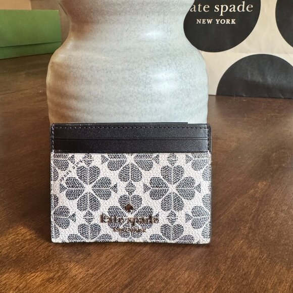 Kate Spade Signature Spade Flower Small Slim Card Holder Black Multi - Picture 1 of 4